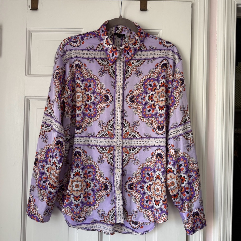 Ann Taylor Lavender Paisley-Print Button-Up Blouse Shirt Size Medium